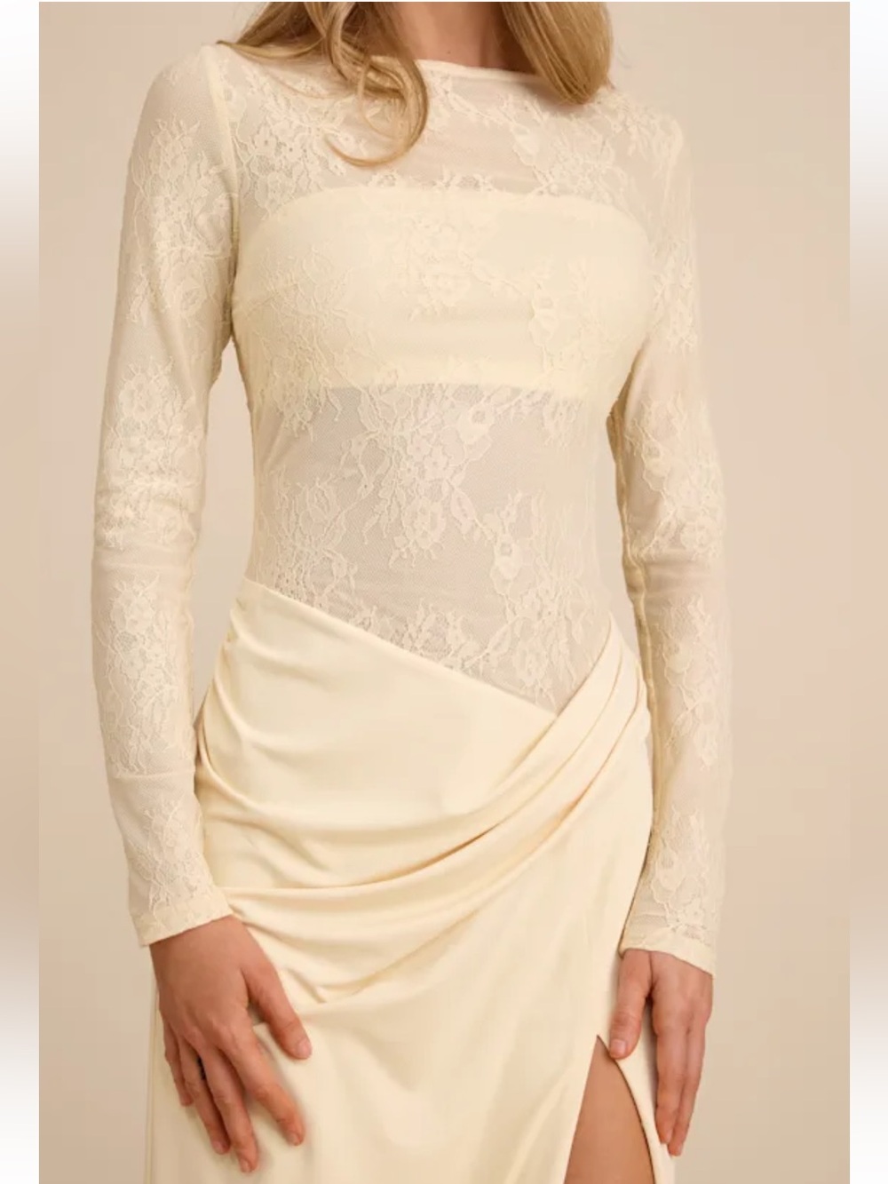 NWT Lulus Nadina Pale Yellow Lace Long Sleeve Maxi Dress - Picture 2 of 16